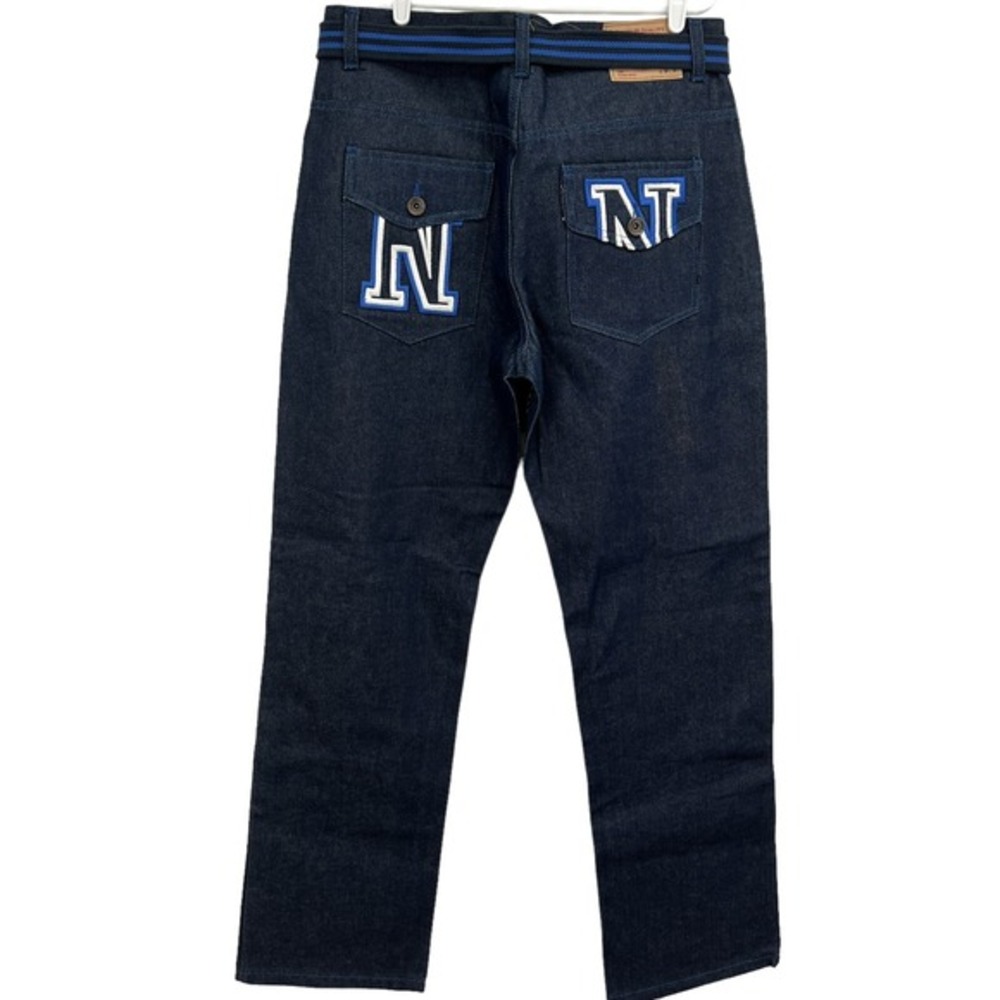 NWOT NOIZ Men's Straight Leg Belted Blue‎ Cotton Denim Jeans Size 38x34